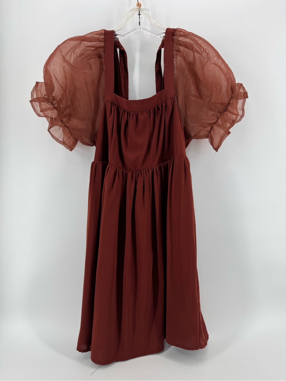 Entro Puff Sleeve Tiered Dress - Rust Brown